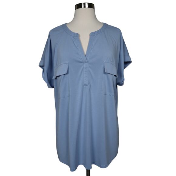 J Jill Womens V Neck Cuffed Short Sleeve Top Size XL Periwinkle Blue Modal Blend - Picture 2 of 11